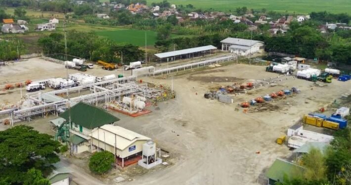 Lokasi penerapan teknologi Carbon Capture Utilization and Storage (CCUS) di Pertamina EP Sukowati Field, Bojonegoro, Jawa Timur. Foto diambil dari udara pada Kamis, 7 Desember 2023.(Foto:antaranews.com)