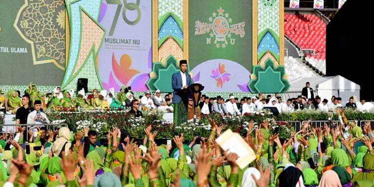 Presiden Jokowi sambutan di Harlah Muslimat NU ke-78, Sabtu (20/01/2024).(Foto:X@jokowi)