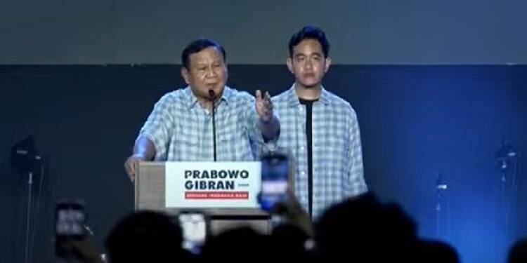 Pidato kemenangan Prabowo-Gibran setelah hasil versi hitung cepat memenangkan paslon nomor 02 di Pilpres 2024 pada Rabu (14/02/2024).(Foto:Istimewa)