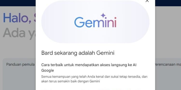 "Bard sekarang adalah Gemini." Isi pemberitahuan ketika membuka situs Bard.google.com. (Foto:tangkapan layar dari Google)