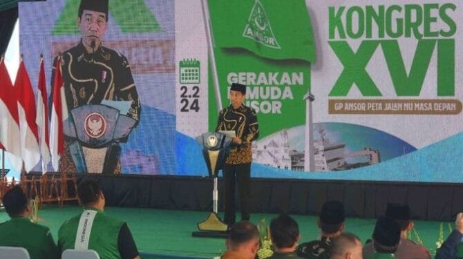 Presiden Jokowi membuka pelaksanaan Kongres XVI GP Ansor di Pelabuhan Tanjung Priok, Jakarta Utara, DKI Jakarta, Jumat (02/02/2024).(Foto:Setkab RI)