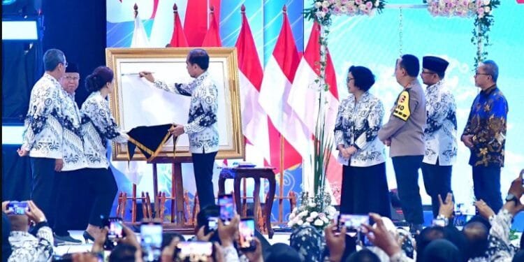 Kongres XXIII PGRI pada Kongres XXIII PGRI, Sabtu (02/03/2024).(Foto:X@jokowi)