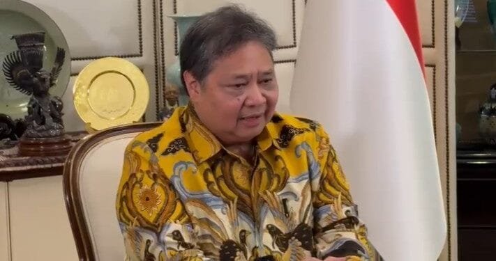 Airlangga Hartarto saat menyampaikan pidato pengunduran diri, Minggu (11/08/2024).(Ekslusif)