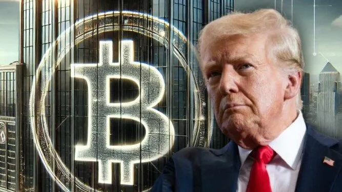 Ilustrasi Donald Trump dan Bitcoin.(Gizmo)