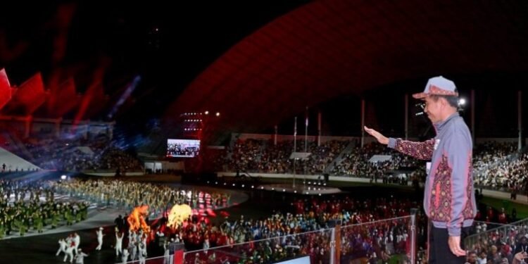 Kepala Negara dalam sambutannya saat membuka Pekan Olahraga Nasional (PON) XXI Tahun 2024 di Stadion Harapan Bangsa, Kota Banda Aceh, Senin malam (09/09/2024). (Setkab.go.id)