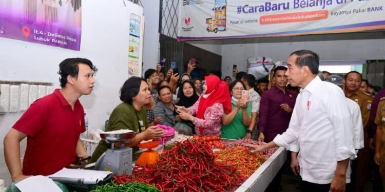 Presiden Jokowi mengunjungi Delimas Pasar Raya Lubuk Pakam,Kabupaten Deli Serdang, Selasa (10/09/2024). (Setkab.go.id)