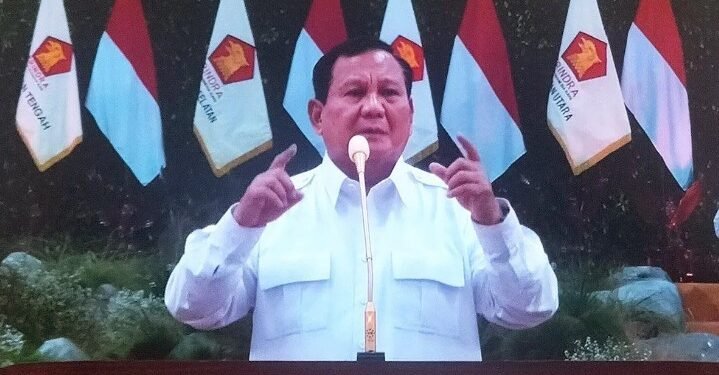 Presiden Terpilih sekaligus Ketua Umum Prabowo Subianto saat Apel Kader Partai Gerindra di Indonesia Arena, Jakarta, Sabtu (31/8/2024). (Antaranews)