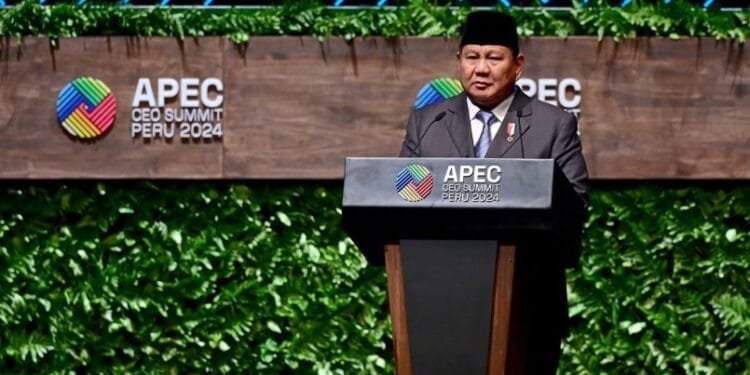 Pidato utama di APEC CEO Summit, Prabowo Subianto dorong kerjasama ekonomi dan derdamaian di kawasan pasifik.(Presiden RI)