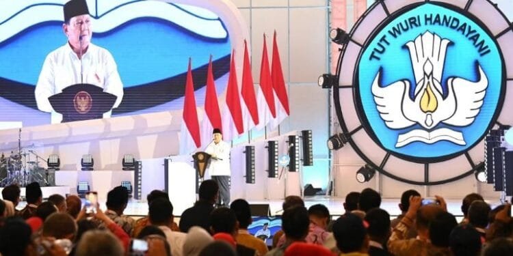 Presiden Prabowo Subianto dalam sambutan pada puncak peringatan Hari Guru 2024.(Presidenri)