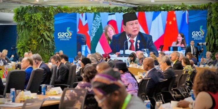 Presiden Prabowo berbicara di sesi pertama KTT G20 Brasil, Senin (18/11/2024).(Presidenri)