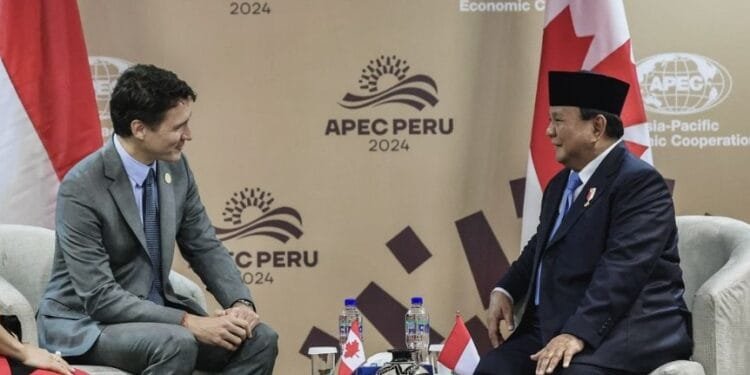 Pertemuan bilateral Presiden Prabowo dan PM Trudeau, Jumat (15/11/2024).(X@prabowo)