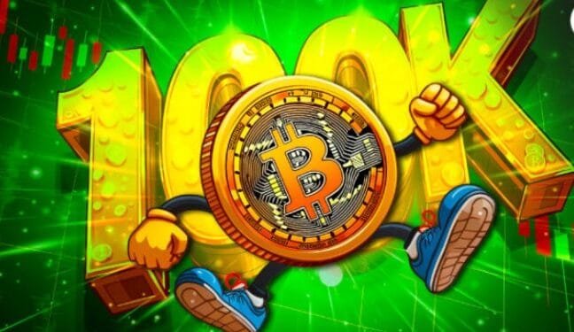lustrasi Bitcoin tembus 100.000 USD untuk pertama kalinya.(Coinedition)