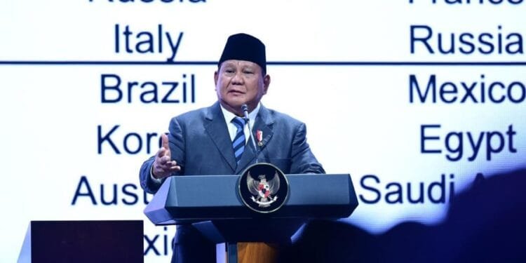 Presiden Prabowo Subianto saat menghadiri penutupan Kongres VI Partai Demokrat, Selasa (25/02/2025).(Presidenri)