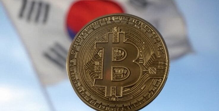 Ilustrasi Bitcoin latar bendera Korsel.(Grok)