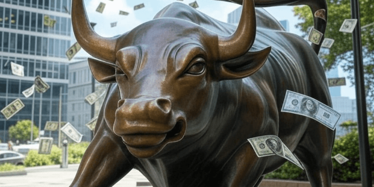 Ilustrasi investasi di pasar uang yang sedang bullish.(Grok)