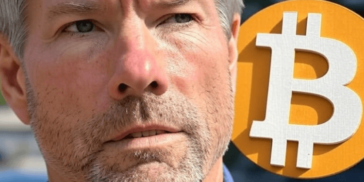 Michael Saylor dengan latar Bitcoin.(grok)
