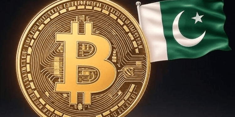 Logo Bitcoin dengan latar bendera Pakistan.(Grok)