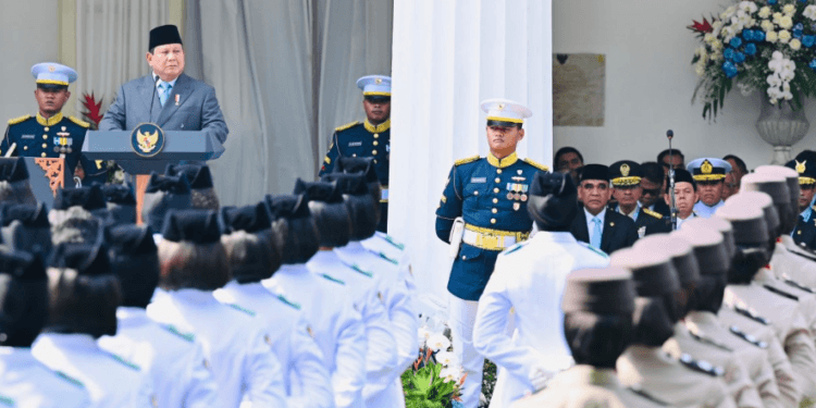 Presiden Prabowo Subianto menegaskan perlawanan kepada kouptor, saat memimpin Upacara Peringatan Hari Lahir Pancasila tahun 2025 di Jakarta, Senin (02/06/2025).(Presidenri)