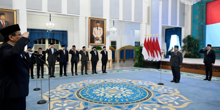 Presiden Prabowo Subianto melantik 4 jabatan menteri dan 1 wamen dalam Kabinet Merah Putih sisa masa jabatan 2024-2029 di Istana Negara, Jakarta, Senin (08/09/2025).(Presidenri)