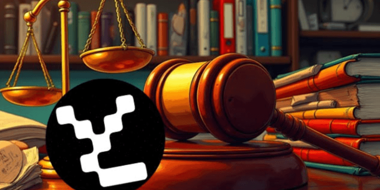 Logo Yuga labs dengan latar palu sidang.(Coinedition)