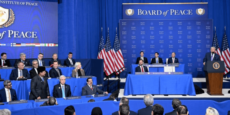 Presiden Prabowo Subianto menghadiri pertemuan perdana (Inaugural Meeting) Board of Peace (BoP) yang digelar di Donald Trump United States Institute of Peace, Washington, D.C., Amerika Serikat, pada Kamis, 19 Februari 2026.(Presidenri)
