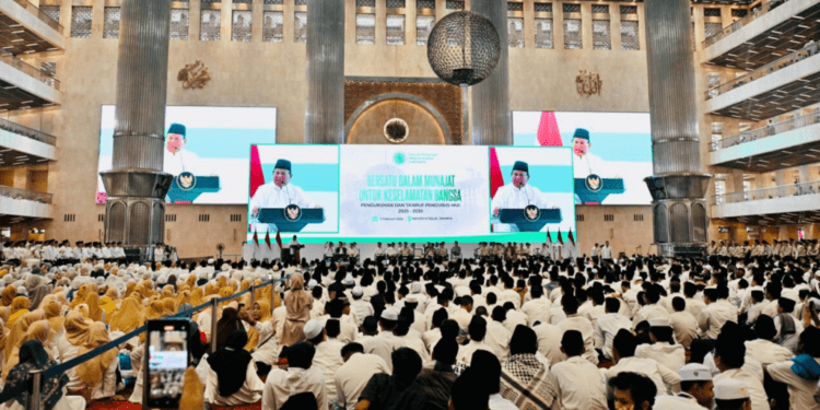 Presiden Prabowo Subianto menyampaikan taklimatnya di Masjid Istiqlal, Jakarta pada Sabtu, 7 Februari 2026.(Presidenri)