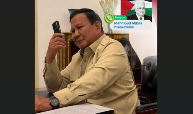 Presiden Prabowo Subianto menerima sambungan telepon dari Presiden Palestina, Mahmoud Abbas, di Jakarta pada Senin malam, 15 Juni 2026.(Presidenri)