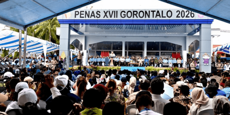 Presiden Prabowo Subianto menghadiri Puncak PENAS Petani dan Nelayan XVII Tahun 2026 yang digelar di Sport Center Limboto, Kabupaten Gorontalo, Provinsi Gorontalo, pada Rabu, 24 Juni 2026.(Presidenri)