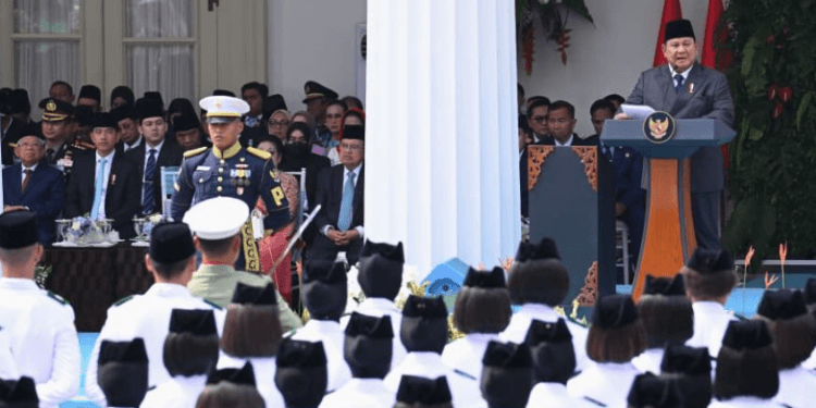 Presiden Prabowo Subianto memimpin Upacara Peringatan Hari Lahir Pancasila tahun 2026 yang digelar di Gedung Pancasila, Kementerian Luar Negeri, Jakarta, pada Senin, 1 Juni 2026.(Presidenri)
