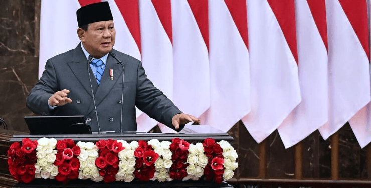 Presiden Prabowo Subianto menyampaikan pidato kenegaraan dalam Rapat Paripurna di Gedung Nusantara MPR/DPR/DPD RI, Jakarta, Jumat, 14 Agustus 2026.(Presidenri)