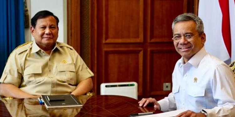 Presiden Prabowo Subianto menerima Menteri Keuangan Suahasil Nazara di Istana Merdeka, Jakarta, pada Selasa, 22 September 2026.(Presidenri)