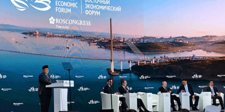 Presiden RI Prabowo Subianto, menyampaikan pidato pada Eastern Economic Forum (EEF) ke-11 di Far Eastern Federal University (FEFU), Vladivostok, Federasi Rusia, pada Kamis, 3 September 2026..(Presidenri)